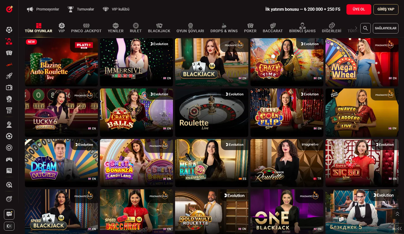 Canlı casino heyecanı: casino Pinco online masalar
